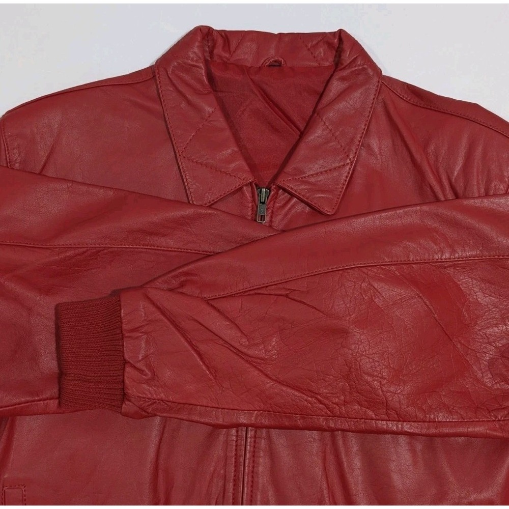 Jubian Tokyo TFC Genuine‎ Red Leather Bomber Jacket Size L Men Women 90s vibe - Picture 6 of 13